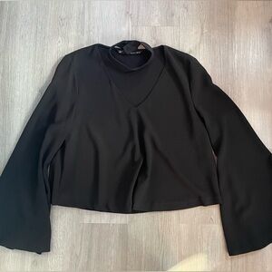 Zara Black Long Sleeve V-Neck Crop Top